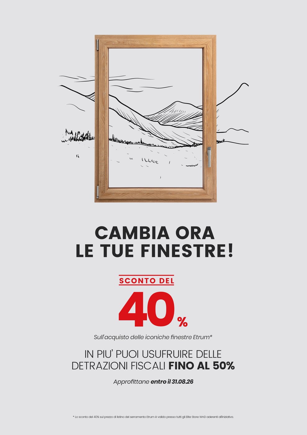 Promo con finestra in legno e messaggio per cambiare le finestre.