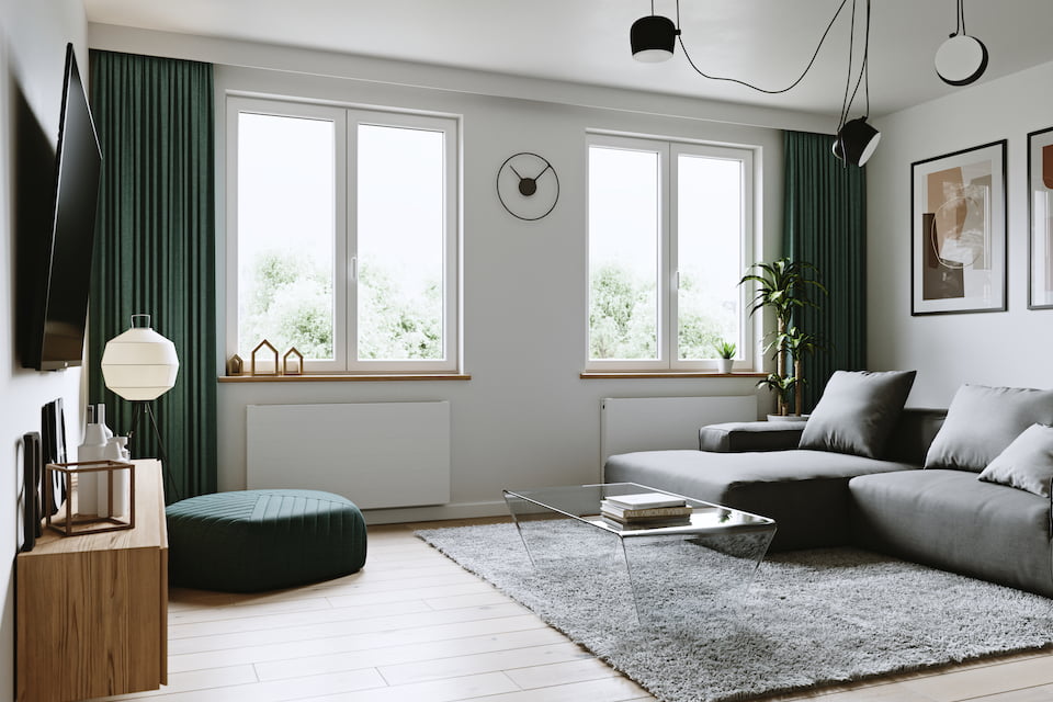 Salotto con finestre in PVC D+ di WnD